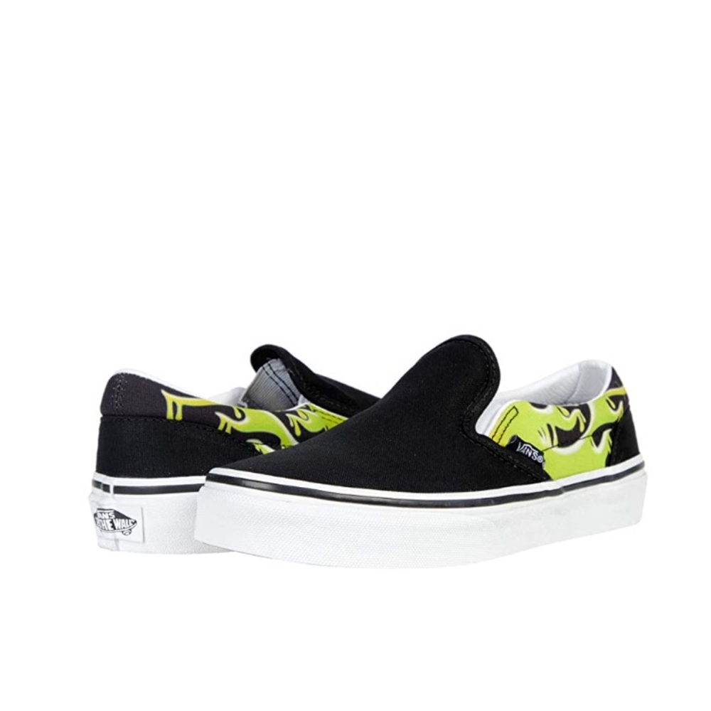 Vans Slip Ons - Black/Green Slime - Big Kids NWT